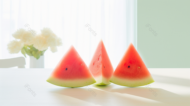 夏日海边玫瑰鲜花渴了就吃西瓜块,高清,摄影图,摄影图片,图片大全,摄影图免费下载